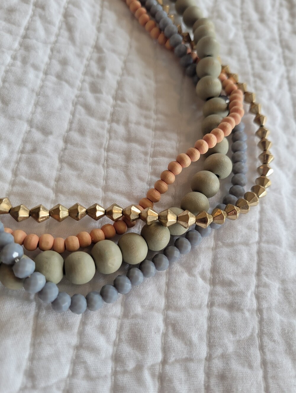 Erin McDermott Multi-Strand Beaded Necklace in Peach and Gray - Picture 2 of 2